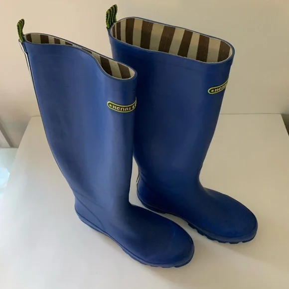 Henri Bendel Blue Rubber Rain Boots Wellies, 8 - Picture 2 of 14